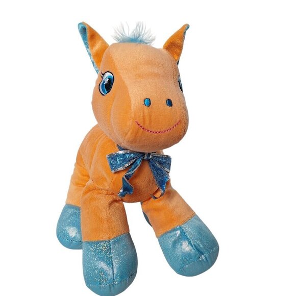 Hugfun Orange Horse Pony Blue Maine Tail Hooves Plush Stuffed Animal 12" - Picture 1 of 6